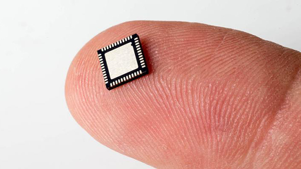 Micro chip resting on finger