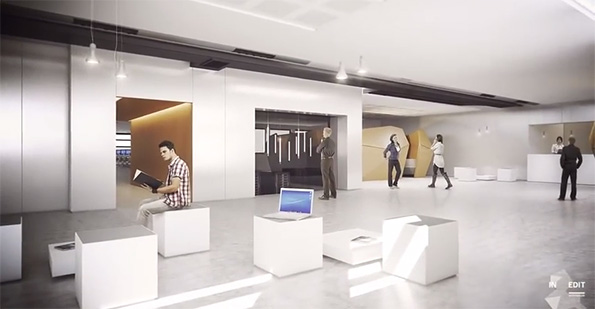 Xavier Niel illustration of modern lobby