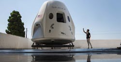 A mock up of the Crew Dragon spacecraft