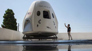 A mock up of the Crew Dragon spacecraft