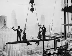 This photo was taken in 1930 during the construction of the Waldorf-Astoria Hotel. Talk about service, by golly!