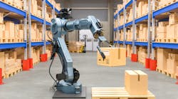 Warehouse robotic arm with cardboard box