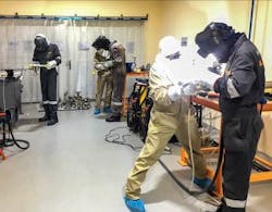 During welding, an auxiliary welder held the shield diffuser, ensuring optimum coverage of the heat-affected zones with pure argon gas. During welding, an auxiliary welder held the shield diffuser, ensuring optimum coverage of the heat-affected zones with pure argon gas.