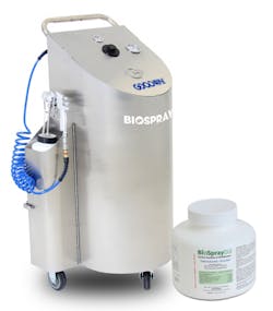 The BioSpray Surface Cleaner and Sanitizer system deliver faster, safer, and more efficient surface sanitation in your food plant, school, healthcare facility or anywhere you need surface sanitation. Especially useful in “dry” clean areas where wet cleaning solutions are not recommended. The BioSpray Surface Cleaner and Sanitizer system deliver faster, safer, and more efficient surface sanitation in your food plant, school, healthcare facility or anywhere you need surface sanitation. Especially useful in “dry” clean areas where wet cleaning solutions are not recommended.
