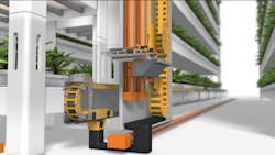 One of the critical components at Living Greens Farm is a traverse system with a 16-ft energy chain, manufactured by igus, that provides plants with a consistent supply of nutrient-rich water. One of the critical components at Living Greens Farm is a traverse system with a 16-ft energy chain, manufactured by igus, that provides plants with a consistent supply of nutrient-rich water.