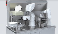 The new machine module of the flexible VarioSys production system for fully automated opening of tubs and for denesting RTU vials The new machine module of the flexible VarioSys production system for fully automated opening of tubs and for denesting RTU vials