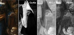 The Cu-Kα, Pb-Lα and Pb-Mα maps show some of the changes in the drapery of the Virgin's cloak and the position of the Christ Child's face. The Cu-Kα, Pb-Lα and Pb-Mα maps show some of the changes in the drapery of the Virgin's cloak and the position of the Christ Child's face.