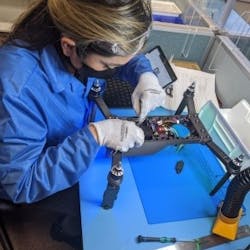 Stephanie Hernandez of East Hartford is one of 25 newly hired production technicians assembling American-made drones at Aquiline Drones in Hartford, Conn.