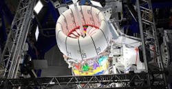 A heavy instrument engine is being prepared for a Fan Blade Off test. A heavy instrument engine is being prepared for a Fan Blade Off test.