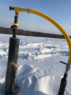 Frozen condensation in wellheads and hoses affects gas extraction levels. Frozen condensation in wellheads and hoses affects gas extraction levels.