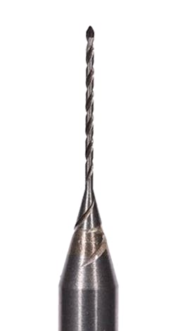A 0.4 mm solid-tipped PCD drill. A 0.4 mm solid-tipped PCD drill.