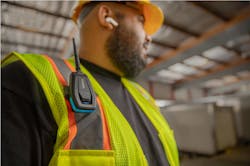 Figure 3: Adapters, such as the MeshPort Blue shown here, enable workers to use their own Bluetooth earbuds with a Mesh communication network. Figure 3: Adapters, such as the MeshPort Blue shown here, enable workers to use their own Bluetooth earbuds with a Mesh communication network.