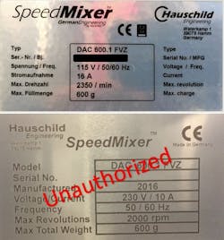 User of Hauschild SpeedMixer should carefully check the labels.