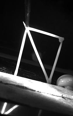 A finished truss structure in zero gravity—detail shot from the IDS camera. A finished truss structure in zero gravity—detail shot from the IDS camera.