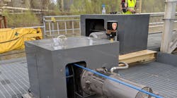 SLM synthetic rope barge breasting winch with NORD gearmotor at an inland grain elevator. SLM synthetic rope barge breasting winch with NORD gearmotor at an inland grain elevator.
