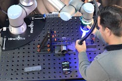 Cobot Welder eliminates the cost and complexity typically associated with setting up fixturing for welding robots. Cobot Welder eliminates the cost and complexity typically associated with setting up fixturing for welding robots.