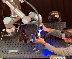 Cobot Welder combines hand-guiding with Beacon software to ensure a simple and intuitive programming experience that welders can pick up in minutes. Cobot Welder combines hand-guiding with Beacon software to ensure a simple and intuitive programming experience that welders can pick up in minutes.