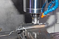 The custom-designed aluminum part was machined on the PreMill VL 1000 C from MMD Werkzeugmaschinen, with Siemens Sinumerik 828D CNC. A 10-kW milling spindle enables quick and precise machining. The custom-designed aluminum part was machined on the PreMill VL 1000 C from MMD Werkzeugmaschinen, with Siemens Sinumerik 828D CNC. A 10-kW milling spindle enables quick and precise machining.