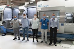 Serkan Erten (on the right), Business Unit Director from the Engine Unit of Alp Aviation in front of the M40 MILLTURN complete machining center. Together with his team of engineers (from left to right: Yunus Emre Karadayi - CNC Operator; Emin Er - Method Engineer; Duygu Sen - Engineering Manager; Mesut Ayan - Senior Method Engineer; and Serkan Erten - Business Unit Director) he leads the field of Dynamic & Static Engine and APU parts and is responsible for being at the center of excellence regarding the production of shafts. Serkan Erten (on the right), Business Unit Director from the Engine Unit of Alp Aviation in front of the M40 MILLTURN complete machining center. Together with his team of engineers (from left to right: Yunus Emre Karadayi - CNC Operator; Emin Er - Method Engineer; Duygu Sen - Engineering Manager; Mesut Ayan - Senior Method Engineer; and Serkan Erten - Business Unit Director) he leads the field of Dynamic & Static Engine and APU parts and is responsible for being at the center of excellence regarding the production of shafts.
