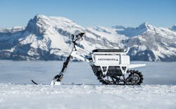 Moonbikes' electric snowbike. Moonbikes' electric snowbike.