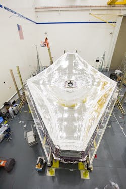 On orbit, JWST will be pointed so that the sun, Earth, and moon are always on one side, with the sunshield acting as an umbrella to shade the telescope mirrors and instruments from the warmer spacecraft electronics and the sun. On orbit, JWST will be pointed so that the sun, Earth, and moon are always on one side, with the sunshield acting as an umbrella to shade the telescope mirrors and instruments from the warmer spacecraft electronics and the sun.