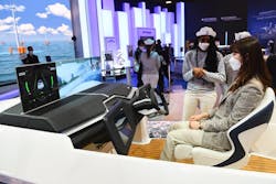 Hyundai Heavy Industries demonstrates an autonomous boat at the CES tech show in Las Vegas. Hyundai Heavy Industries demonstrates an autonomous boat at the CES tech show in Las Vegas.
