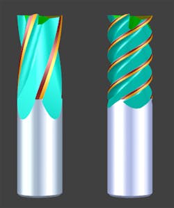 Low Helix (15 degrees) to High Helix (60 degrees). Low Helix (15 degrees) to High Helix (60 degrees).