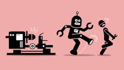 Robot Kicking Out a Worker Robot Kicking Out a Worker