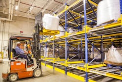 Racking inside distribution warehouses need to be protected with barriers to forklift traffic, such as guardrails. Racking inside distribution warehouses need to be protected with barriers to forklift traffic, such as guardrails.