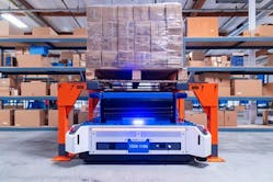 The PalletTransport1500 is an AMR that supports cross-docking, returns, and case-picking workflows for contactless pallet transport in distribution centers.