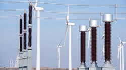 Windmills and electrical substation, Zaragoza province, Aragon, Spain. Windmills and electrical substation, Zaragoza province, Aragon, Spain.