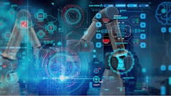 AI robot arm and math overlay in manufacturing AI robot arm and math overlay in manufacturing