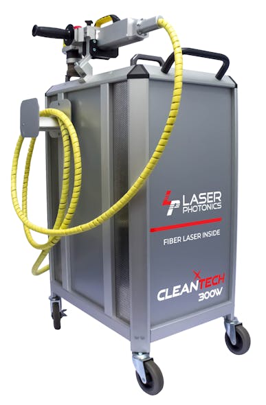 Laser Photonics&apos; CleanTech LPC-300TCH handheld portable laser cleaning machine. Laser systems remove corrosion with less prep and mess than traditional techniques.