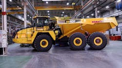 One of Komatsu's HM400-5 articulated haul trucks, recently produced at the company’s Chattanooga Manufacturing Operation. One of Komatsu's HM400-5 articulated haul trucks, recently produced at the company’s Chattanooga Manufacturing Operation.