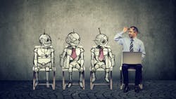 human & robots at job interview human & robots at job interview