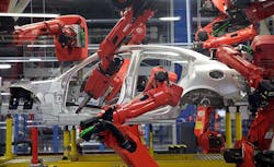 The new system features 468 welding robots, of which 148 are new and 320 came from existing lines. The new system features 468 welding robots, of which 148 are new and 320 came from existing lines.