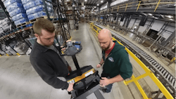 Timothy Ford and Derek Smith of Team Modern pre-release testing the Pallet Mover AMR. Timothy Ford and Derek Smith of Team Modern pre-release testing the Pallet Mover AMR.