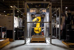 Fanuc robot performing gear blank finishing operation at Bison's facility. Fanuc robot performing gear blank finishing operation at Bison's facility.