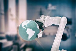 Robot arm holding globe Robot arm holding globe