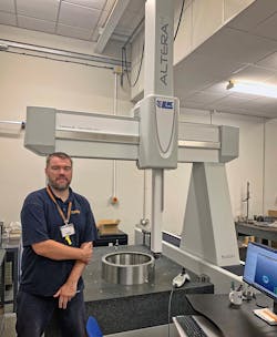 Maciej Majchrzak, Quality Inspector, inspecting a Timken engineered bearing outer race. Maciej Majchrzak, Quality Inspector, inspecting a Timken engineered bearing outer race.