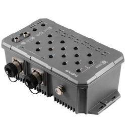 Antaira PoE M12 10 Gigabit fiber Ethernet switches are IP67 rated for harsh industrial environments including resistance to moisture, dust, vibration, and shock.