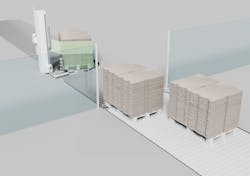Varying goods positions result in gaps on the conveyor (example 3). Varying goods positions result in gaps on the conveyor (example 3).