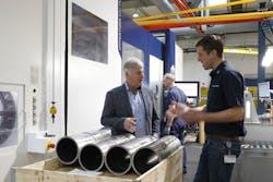 Miba has a long-standing partnership with Emco, having invested in the first HYPERTURN series from Emco 20 years ago. The picture shows Rupert Lehenauer (Emco, left) and Wolfgang Stadlmayr (Miba, right). Miba has a long-standing partnership with Emco, having invested in the first HYPERTURN series from Emco 20 years ago. The picture shows Rupert Lehenauer (Emco, left) and Wolfgang Stadlmayr (Miba, right).