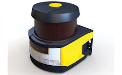 The RSL 400 safety laser scanner from Leuze combines safety technology and qualitatively superior measurement value output in a single device. Due to its high angular resolution of 0.1 degrees, the RSL 400 offers detailed scanning of the environment across the entire measurement range of up to 164 ft (50 m). The RSL 400 safety laser scanner from Leuze combines safety technology and qualitatively superior measurement value output in a single device. Due to its high angular resolution of 0.1 degrees, the RSL 400 offers detailed scanning of the environment across the entire measurement range of up to 164 ft (50 m).