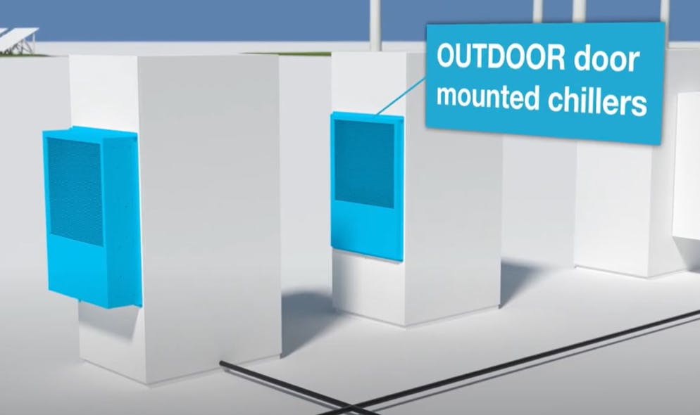 Pfannenberg compact chillers can be mounted on a cabinet door, for a small footprint that allows for easy integration.