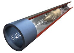 View inside a tube, blasting material is accelerated and cleaning the wall because of the nozzle. View inside a tube, blasting material is accelerated and cleaning the wall because of the nozzle.