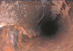 Deposits inside the tubes of a tube bundle heat exchanger. Deposits inside the tubes of a tube bundle heat exchanger.