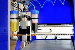 RX-AM platform that uses liquids for reactive extrusion 3D printing. RX-AM platform that uses liquids for reactive extrusion 3D printing.