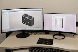 The aircraft fuel pump solid model on the screen in PolyWorks Inspector (left) and a report generated automatically by the software after CMM inspection. The aircraft fuel pump solid model on the screen in PolyWorks Inspector (left) and a report generated automatically by the software after CMM inspection.