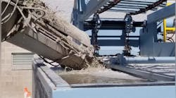 The system can take 8 yds3 (1,600 gallons) in four minutes or less. The system can take 8 yds3 (1,600 gallons) in four minutes or less.